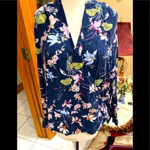 Navy blue floral blouse by Terry Sky size 0X